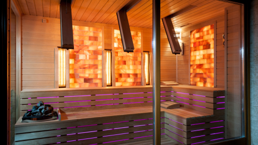 infra sauna with purple light